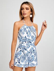 Áo liền quần nữ Buộc lại Nhiệt đới Tất cả trên in Boho - Xanh và trắng - Xem 5