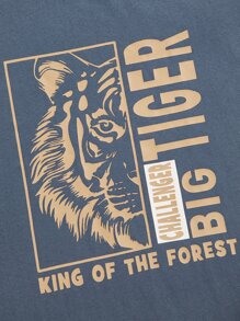 Manfinity VCAY 男士棉质标语与虎纹印花短袖 T 恤与抽绳腰短裤套装