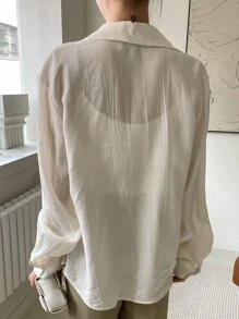 DAZY Áo sơ mi Nút phía trước Vá Túi - Màu be - Xem 5