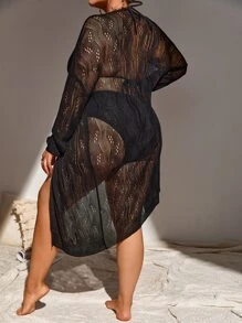 SHEIN Unity áo hở cổ kích thước lớn màu trơn Giải trí - màu đen - Xem 2