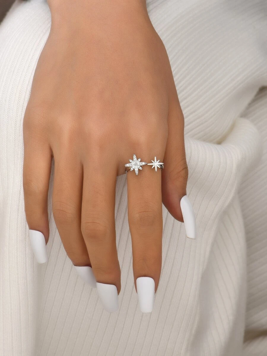 1 Stück Strass und Stern Dekor, Ring Kupfer Schmuck