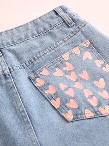 SHEIN Shorts en mezclilla con estampado de corazón - Lavado ligero - Ver 5