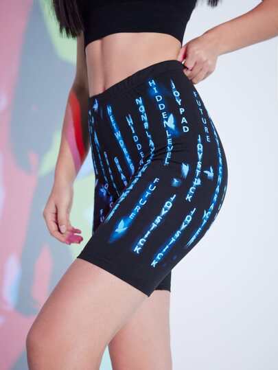 Butterfly Letter Graphic Biker Shorts