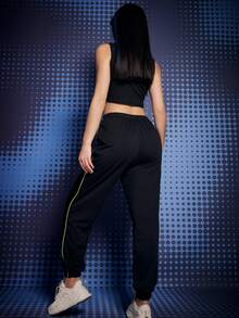 ROMWE Bộ đồ hai mảnh nữ Thắt nút Slogan Loại bướm Giải trí - màu đen - Xem 2