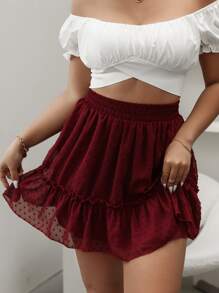 Váy Plus Size viền lá sen Viên lá sen màu trơn Boho - Màu Đỏ Sâu - Xem 1