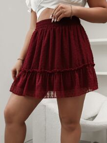 Váy Plus Size viền lá sen Viên lá sen màu trơn Boho - Màu Đỏ Sâu - Xem 4