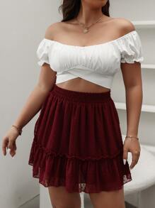 Váy Plus Size viền lá sen Viên lá sen màu trơn Boho - Màu Đỏ Sâu - Xem 5