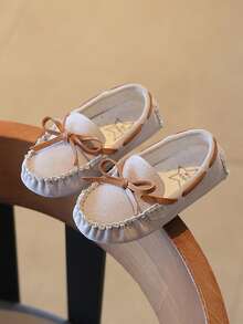 Giày búp bê trẻ em Nơ Bướm màu trơn - Màu be - Xem 2
