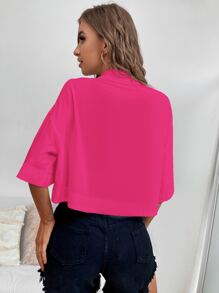 Chiquease Camisa de hombros caídos con parche de bolsillo - Rosa Fucsia - Ver 2