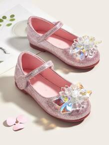 Giày búp bê trẻ em long lanh Pha lê kim cương màu trơn Mary Jane - Hồng - Xem 1