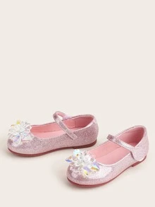 Giày búp bê trẻ em long lanh Pha lê kim cương màu trơn Mary Jane - Hồng - Xem 2