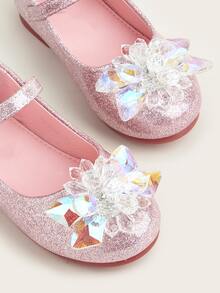 Giày búp bê trẻ em long lanh Pha lê kim cương màu trơn Mary Jane - Hồng - Xem 5