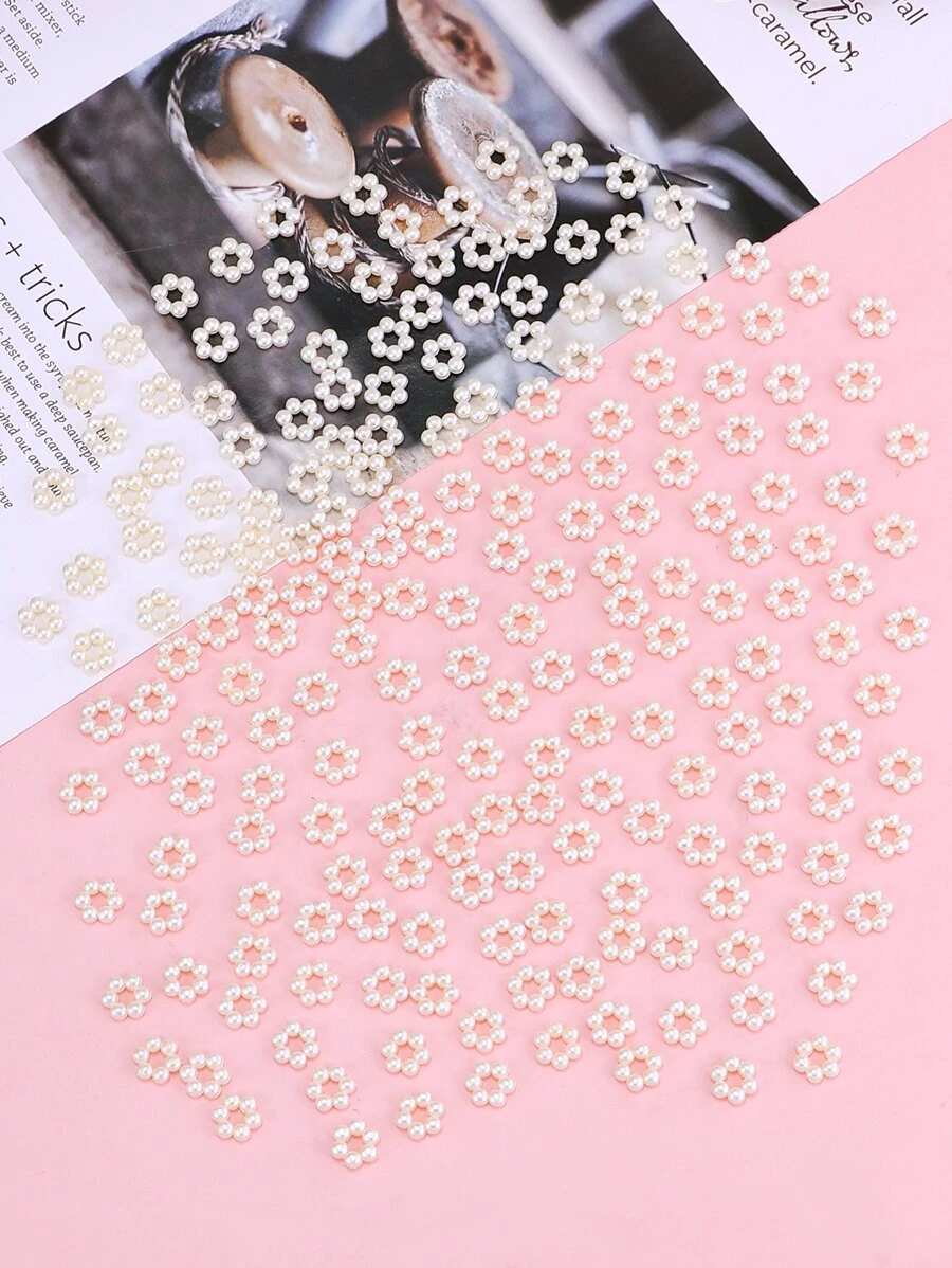 200pcs Flower Design Faux Pearl DIY Jewelry Accessory - Beige - View 1