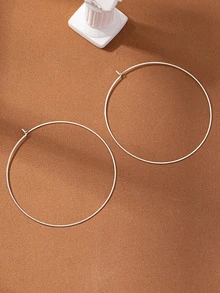 極簡風格圓耳環 - 銀色 - 查看 4