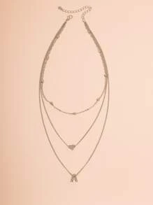 字母和愛心掛飾多層次項鍊 - 銀色 - 查看 2