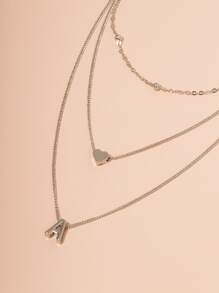 字母和愛心掛飾多層次項鍊 - 銀色 - 查看 4