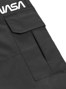 Manfinity Homme Men Letter Graphic Flap Pocket Cargo Trousers - Black - View 5
