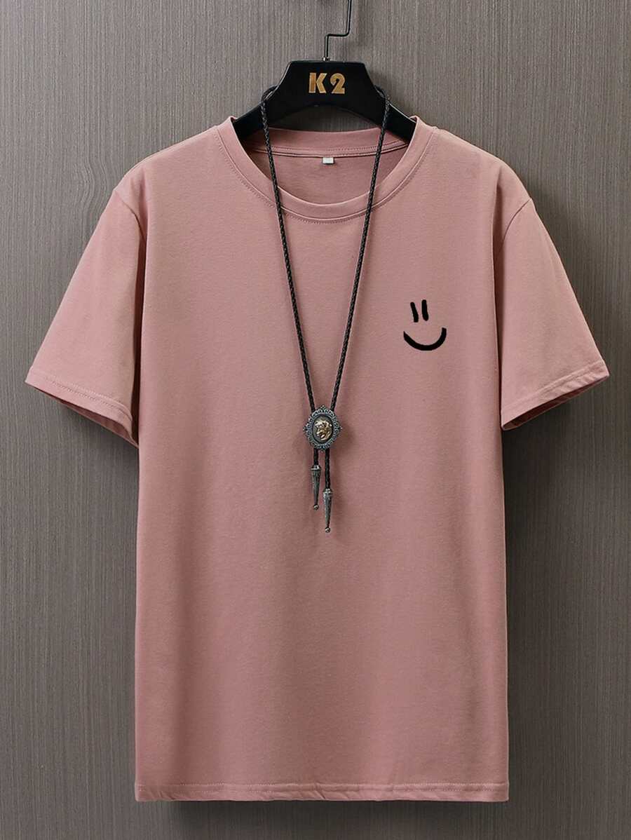 Manfinity Hypemode Men Cartoon Face Print Tee - Dusty Pink - View 1