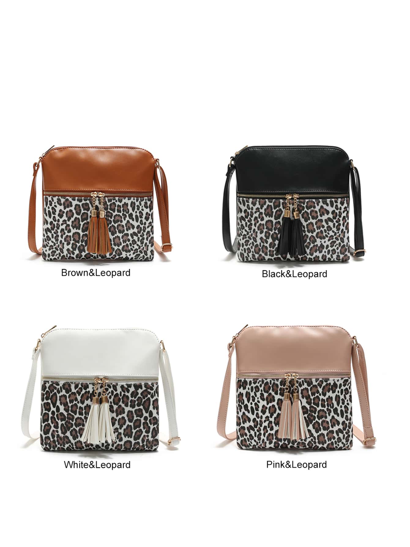 Tassel Decor Leopard Graphic Square Bag, Mother's Day Gift For Mom - Black - View 1