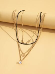 Rhinestone Charm Layered Necklace