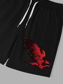 Manfinity Men Eagle & Letter Graphic Tee & Drawstring Shorts - Multicolor - View 3