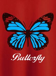 SHEIN EZwear 字母與蝴蝶印花加絨內裏拉鏈連帽衫 - 紅色 - 查看 5