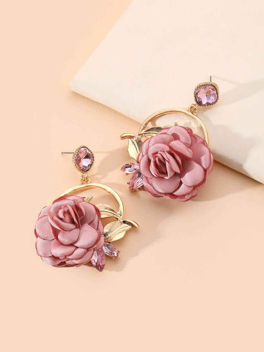 Bông tai thả trang trí hoa - Hồng - Xem 1