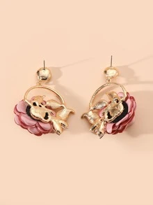 Bông tai thả trang trí hoa - Hồng - Xem 2