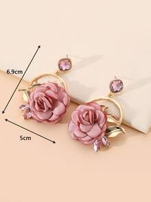 Bông tai thả trang trí hoa - Hồng - Xem 3