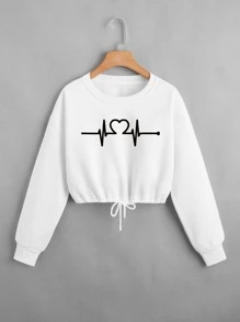 INAWLY Heart Graphic Drawstring Thermal Lined Crop Sweatshirt Graduation,Back To School Outfits,Graduation,Teacher Outfits For Women,Back To School Pullover Fall Outfit
