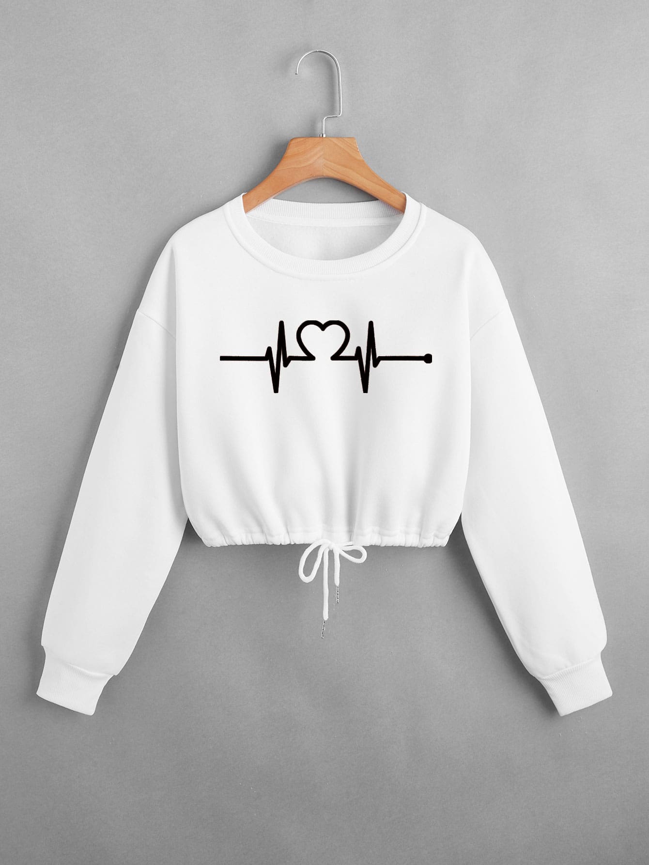 INAWLY Heart Graphic Drawstring Thermal Lined Crop Sweatshirt Graduation,Back To School Outfits,Graduation,Teacher Outfits For Women,Back To School Pullover Fall Outfit