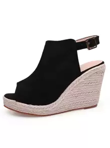 Dép quai hậu Suedette  Lộ ra ngón chân Espadrille Giày Slingback - màu đen - Xem 1