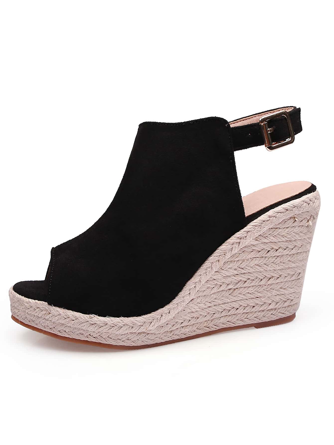 Dép quai hậu Suedette  Lộ ra ngón chân Espadrille Giày Slingback - màu đen - Xem 1