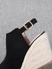 Dép quai hậu Suedette  Lộ ra ngón chân Espadrille Giày Slingback - màu đen - Xem 3