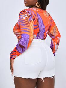 SHEIN SXY 大碼植物圖案方領短款T恤 - 彩色 - 查看 2