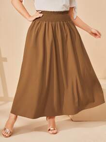 Modelyn 優雅打褶純色加大短裙 - 咖啡棕 - 查看 3