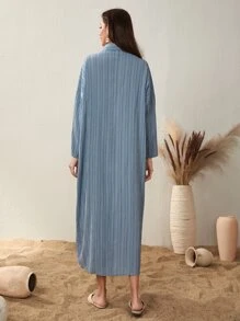 Mulvari Striped Roll Up Sleeve Arabian Dress - Dusty Blue - View 2