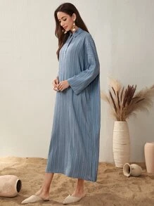 Mulvari Striped Roll Up Sleeve Arabian Dress - Dusty Blue - View 5