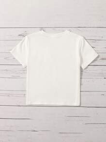 SHEIN 女孩蝴蝶和雛菊圖案T恤 - 米色 - 查看 2