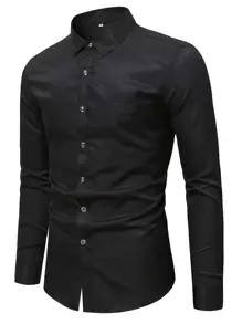 Manfinity Mode Áo sơ mi Nam Túi Nút phía trước màu trơn Cơ bản - màu đen - Xem 1