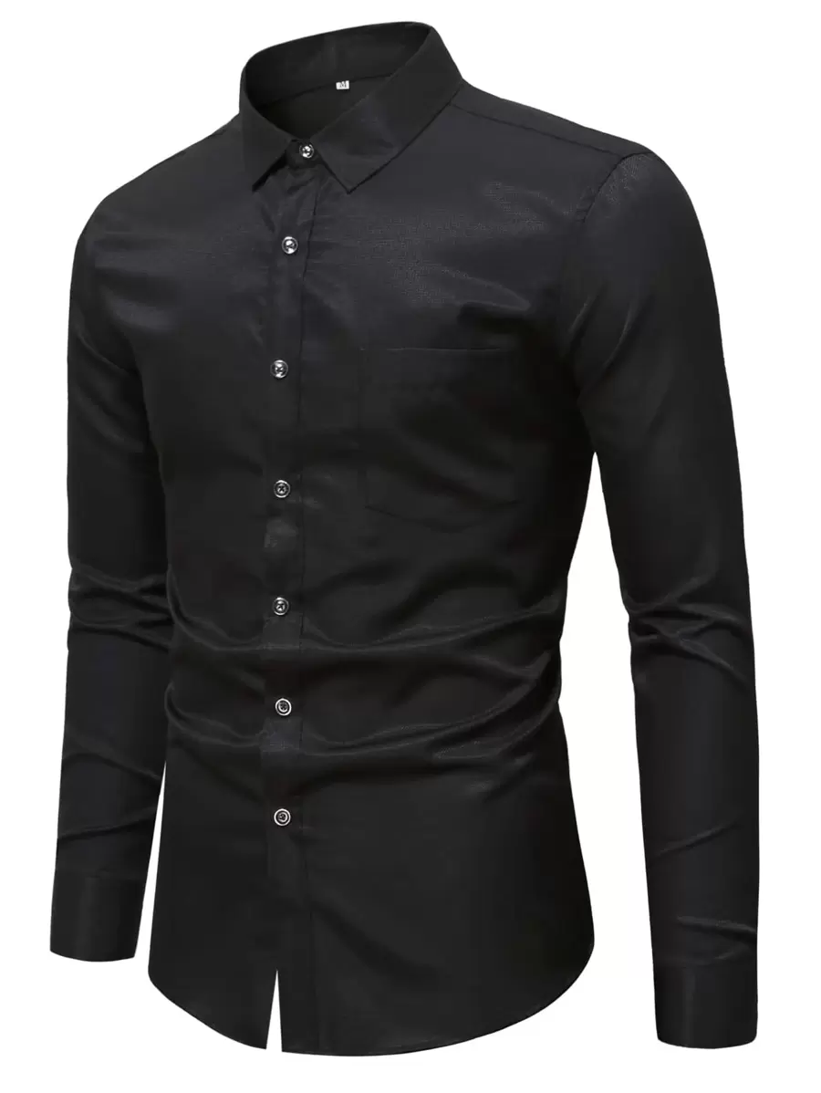 Manfinity Mode Áo sơ mi Nam Túi Nút phía trước màu trơn Cơ bản - màu đen - Xem 1