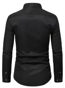 Manfinity Mode Áo sơ mi Nam Túi Nút phía trước màu trơn Cơ bản - màu đen - Xem 2