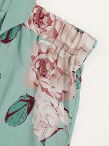 SHEIN VCAY Large Floral Shirred Tie Front Cami Top With Shorts - Mint Green - View 4
