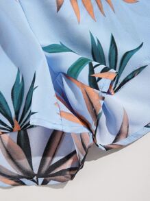 SHEIN VCAY Top de tirantes con fruncido con estampado tropical de hombros con cordón con shorts - Multicolor - Ver 5