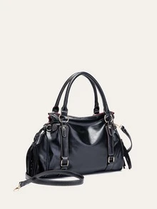 Túi Xách tay Nữ màu trơn Có thể điều chỉnh được Đôi tay cầm Thanh lịch - màu đen - Xem 6