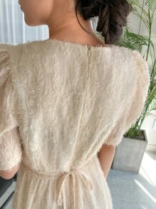 DAZY 雞心領口泡泡袖連衣裙 - 杏色 - 查看 3