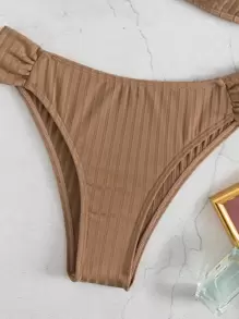 Ruched Halter Bikini For Summer Beach - Mocha Brown - View 4