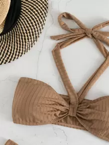 Ruched Halter Bikini For Summer Beach - Mocha Brown - View 5