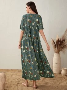 Mulvari Floral Print Button Front V-neck Dress - Multicolor - View 2