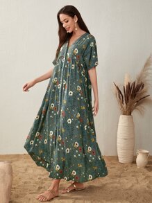 Mulvari Floral Print Button Front V-neck Dress - Multicolor - View 3